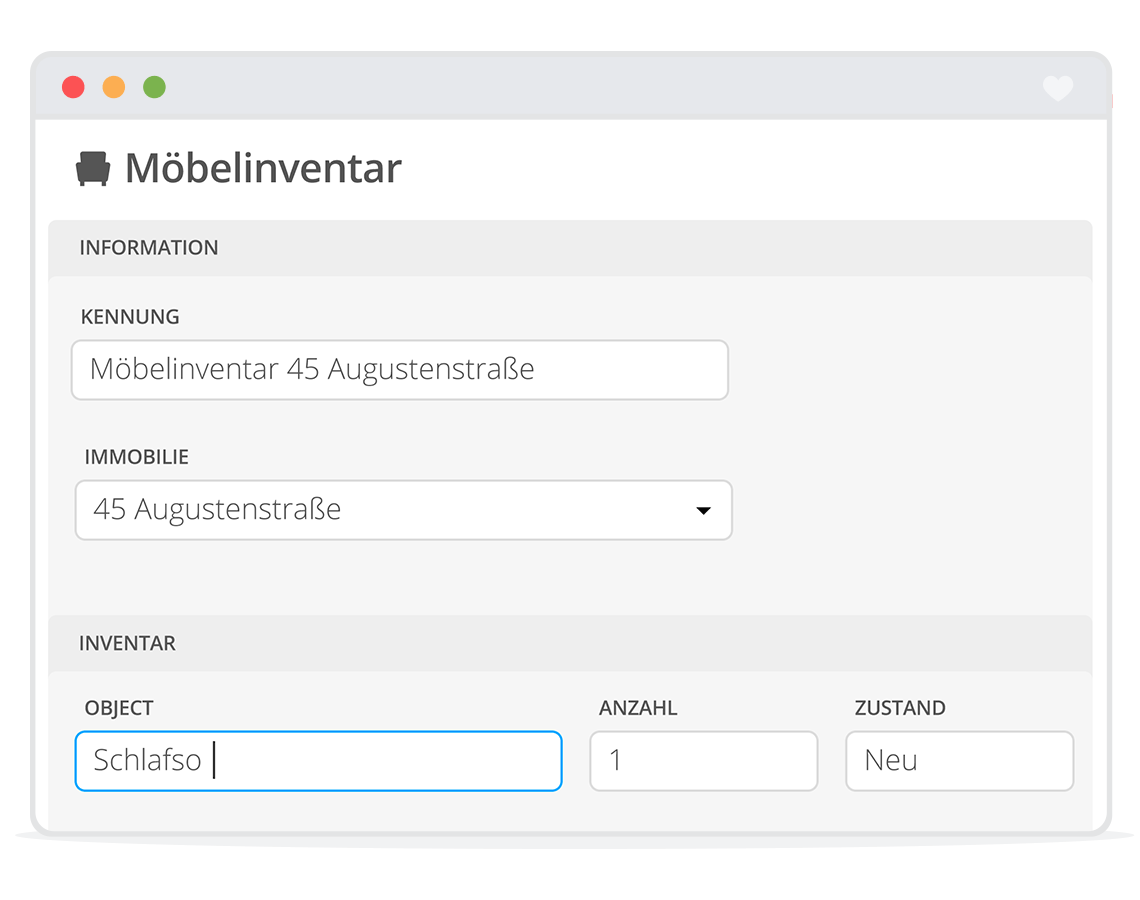 Inventarliste der Möbel